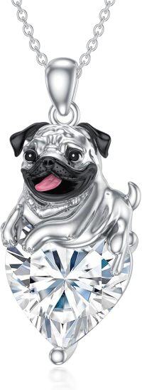 wholesale 925 Sterling Silver Birthstone Pug Necklace for Women Dog Lovers-04-Apri-White