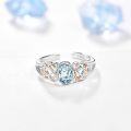 wholesale S925 Sterling Silver 18K Gold Plated Aquamarine March Birthstone Ring - Adjustable Thin Band, Hypoallergenic, Gift Box-0-4