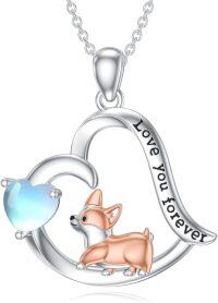wholesale 925 Sterling Silver Moonstone Corgi Heart Pendant Necklace for Women-Corgi