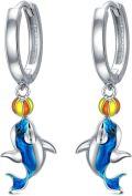 wholesale 925 Sterling Silver Dolphin Drop Earrings Colorful Bead Pendant Gift for Her-0-0