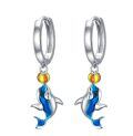 wholesale 925 Sterling Silver Platinum Plated Blue Dolphin Beach Ball Drop Earrings-0-0