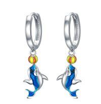 wholesale 925 Sterling Silver Platinum Plated Blue Dolphin Beach Ball Drop Earrings-Dolphin