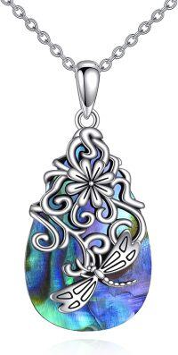 wholesale 925 Sterling Silver Dragonfly Pendant with Labradorite Stone Chain Necklace for Women 45cm Length-Abalone-Dragonfly