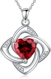 wholesale 925 Sterling Silver Red Garnet Heart Pendant Necklace for Women-Red