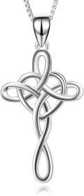 wholesale 14K Gold Celtic Knot Cross Infinity Heart Love Pendant Necklace for Women Girls  (Silver)-0-0