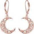 wholesale 925 Sterling Silver Crescent Moon Celtic Knotwork Leverback Drop Earrings-0-10