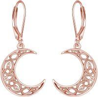 wholesale 925 Sterling Silver Crescent Moon Celtic Knotwork Leverback Drop Earrings-Rose Gold Celtic Moon Earrings