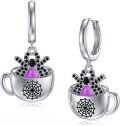 wholesale 925 Sterling Silver Spider Web Cup Purple Stone Hoop Halloween Earrings Gift for Women and Girls-0-0
