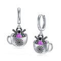 wholesale 925 Sterling Silver Spider Web Cup Purple Stone Hoop Halloween Earrings Gift for Women and Girls-0-0