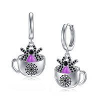 wholesale 925 Sterling Silver Spider Web Cup Purple Stone Hoop Halloween Earrings Gift for Women and Girls-A-Purple Spider Cup