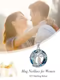 TOUPOP 925 Sterling Silver Blue Crystal Hug Couples Tree Of Life Necklace-0-1