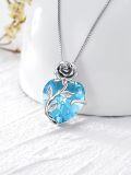 wholesale Sterling Silver Crystal Rose Flower Heart Pendant Necklace-0-4
