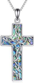 wholesale 925 Sterling Silver Abalone Shell Inlay Celtic Knot Cross Pendant Necklace Christian  for Women and Men-0-0