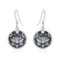 wholesale 925 Sterling Silver Oxidized Lotus Flower Moonstone Zircon Drop Earrings-0-0