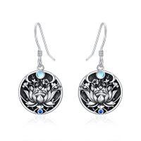 wholesale 925 Sterling Silver Oxidized Lotus Flower Moonstone Zircon Drop Earrings-Evil Eye