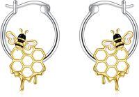 wholesale 925 Sterling Silver Bee Honeycomb Hoop Earrings - Unique Gift for Her-bee honeycomb hoops