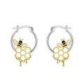 wholesale 925 Sterling Silver Bee Honeycomb Hoop Earrings - Unique Gift for Her-0-0
