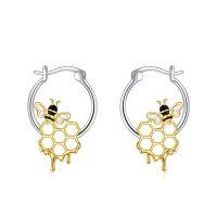 wholesale 925 Sterling Silver Bee Honeycomb Hoop Earrings - Unique Gift for Her-bee honeycomb hoops