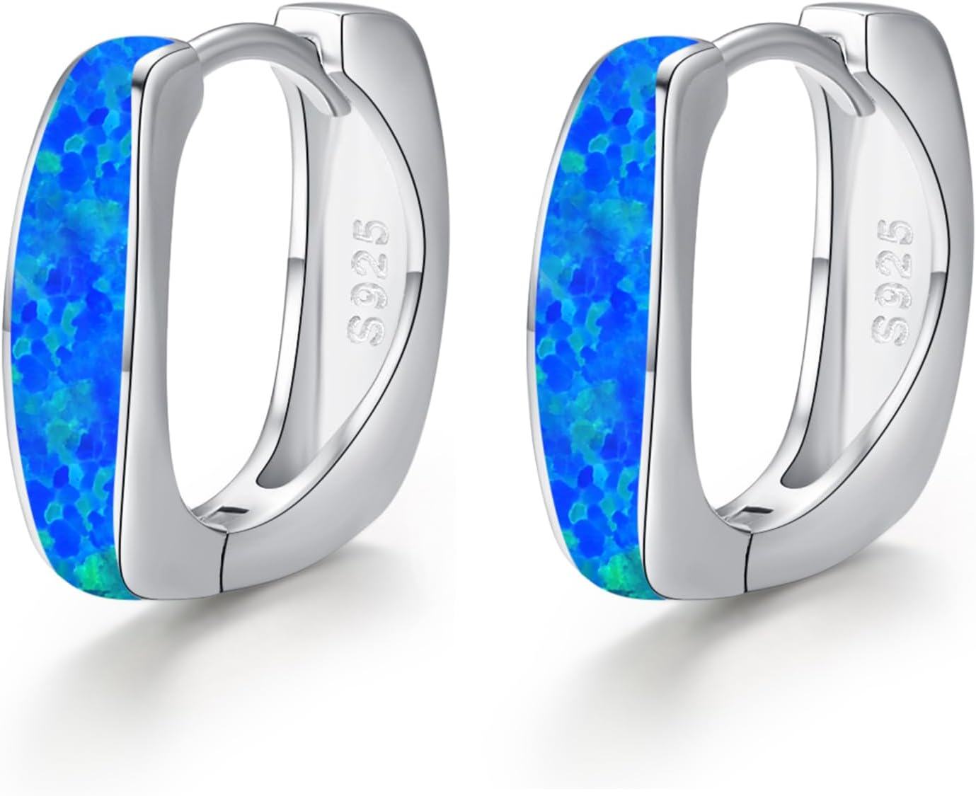 wholesale 925 Sterling Silver Blue Opal Huggie Hoop Earrings with 18K Gold Plating for Women-0-0