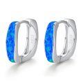 wholesale 925 Sterling Silver Blue Opal Huggie Hoop Earrings with 925 Sterling Silver Gold Plating for Women-0-0