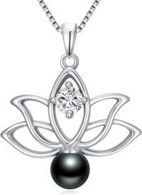 wholesale Tahitian Lotus Black Pearl Necklace For Women Sterling Silver Black Pearls Necklace Gifts For Sister Birthday Anniversary Jewelry Valentine Christmas Gifts For Women Wife Her -undefined