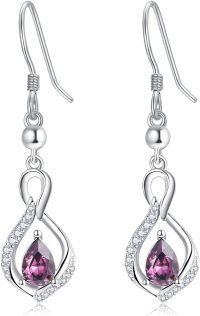 wholesale 925 Sterling Silver Crystal Infinity Earrings w Birthstone Drop Dangle-06 Jun