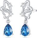 wholesale 925 Sterling Silver Blue Teardrop Crystal Butterfly Stud Earrings for Women's Gifts-0-0