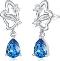 wholesale 925 Sterling Silver Blue Teardrop Crystal Butterfly Stud Earrings for Women's Gifts-Butterfly Earrings