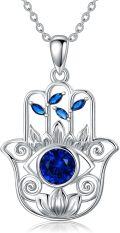 wholesale 925 Sterling Silver Blue Crystal Evil Eye Hamsa Hand Pendant Necklace-0-0