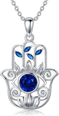 wholesale 925 Sterling Silver Blue Crystal Evil Eye Hamsa Hand Pendant Necklace-Evil Eye