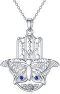 wholesale 925 Sterling Silver Blue Crystal Butterfly Pendant Necklace with Hamsa and Evil Eyes-0-0