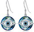 wholesale Sterling Silver Blue Crystal Evil Eye Tree of Life Dangle Earrings Gift-0-13