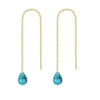wholesale 14k Gold Turquoise Teardrop Long Chain Threader Drop Earrings-14-Turquoise