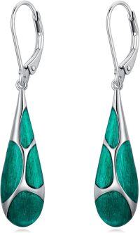 wholesale Sterling Silver Enamel Teardrop Dangle Earrings for Women Birthday Mother s Day Gifts-Green