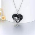 wholesale 925 Sterling Silver Heart Shaped Black Onyx Rose and Fox Pendant Necklace-0-3