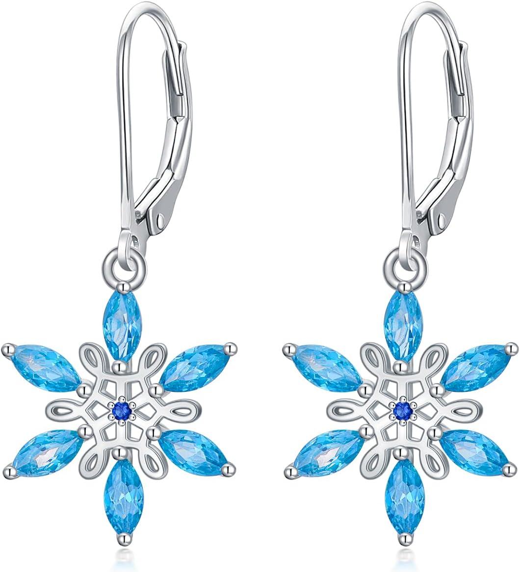 Sterling Silver Snowflake Daisies Sunflower Comedy Tragedy Mask Opera Mask Hummingbird Black Cat Dangle Earrings for Women-Snowflake