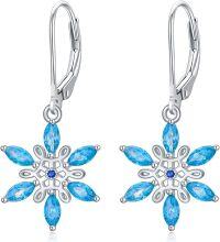 wholesale 925 Sterling Silver Blue Crystal Snowflake Drop Earrings for Women-Snowflake
