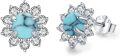 wholesale 925 Sterling Silver Round Blue Stone Flower Stud Earrings with Cubic Zirconia and Celtic Knot Design-0-0
