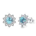 wholesale 925 Sterling Silver Round Blue Stone Flower Stud Earrings with Cubic Zirconia and Celtic Knot Design-0-0