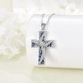 wholesale 925 Sterling Silver Blue Lapis Lazuli & Black Onyx Rose Cross Pendant Necklace-0-2