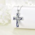 wholesale 925 Sterling Silver Blue Lapis Lazuli & Black Onyx Rose Cross Pendant Necklace-0-2