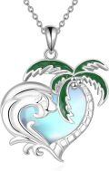 wholesale 925 Sterling Silver Moonstone Wave & Palm Tree Heart Pendant Necklace-0-0