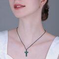 wholesale 925 Sterling Silver Faith Cross Pendant Necklace Blue Sandstone White Gold Plated-0-14