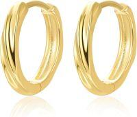 wholesale 925 Sterling Silver Plated Gold  Textured Twist Huggie Hoop Earrings 14mm Diameter-Gold