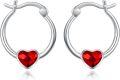 wholesale 925 Sterling Silver Red Crystal Heart Hoop Earrings 20mm Austrian-0-0