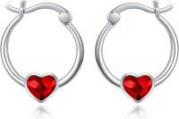 wholesale 925 Sterling Silver Red Crystal Heart Hoop Earrings 20mm Austrian-Red Heart