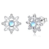 wholesale 925 Sterling Silver Snowflake Moonstone Stud Earrings White Gold Plated Swirl Design-Witches Knot Moonstone Stud Earrings