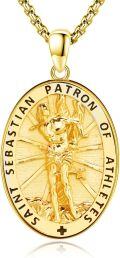 wholesale Gold 925 Sterling Silver St Sebastian Athletes' Protection Medal Necklace Pendant-0-0