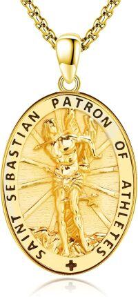 wholesale Gold 925 Sterling Silver St Sebastian Athletes' Protection Medal Necklace Pendant-15a-St Sebastian-Gold-15a-St Sebastian-Gold