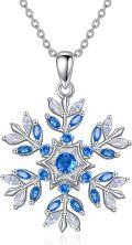 wholesale 925 Sterling Silver Snowflake Blue Crystal Pendant Necklace for Women Winter Holiday s-0-0